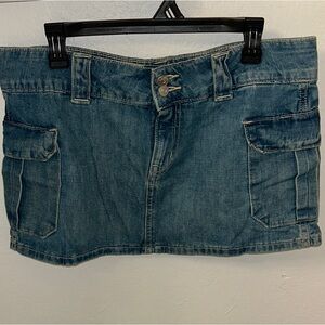 Denim Mini Skirt with Cargo Pockets - Blue